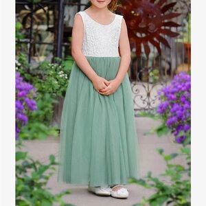 Elegant Kids Formal Dress in White and Green